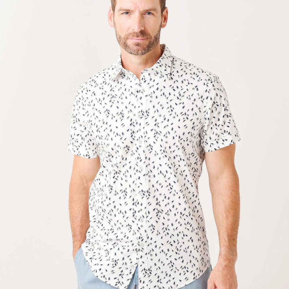Rodd & Gunn Men’s | Button-Up Shirt White Black Botanical Print | Size XL